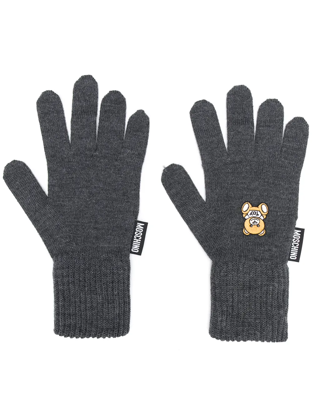 

Moschino teddy patch gloves - Grey