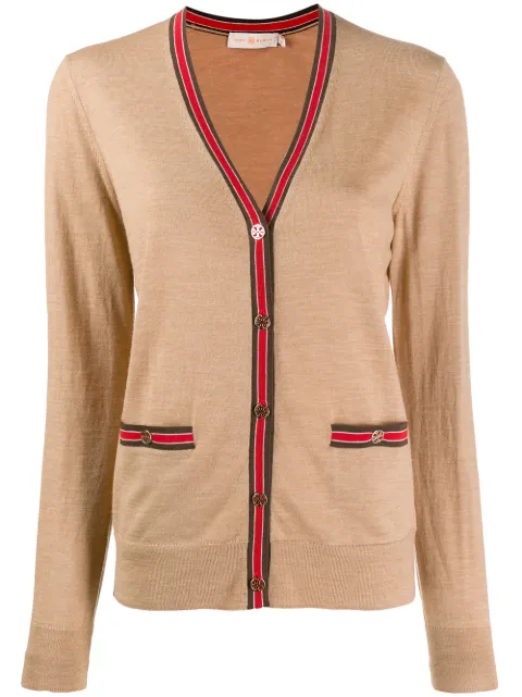 Click to view more detailed imagery on our partner's website Tory Burch Women's Madeline Striped Trim Cardigan In Neutrals