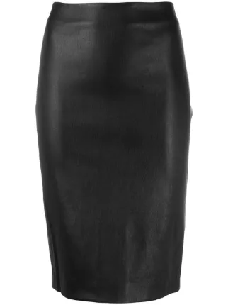 Theory black leather deals pencil skirt