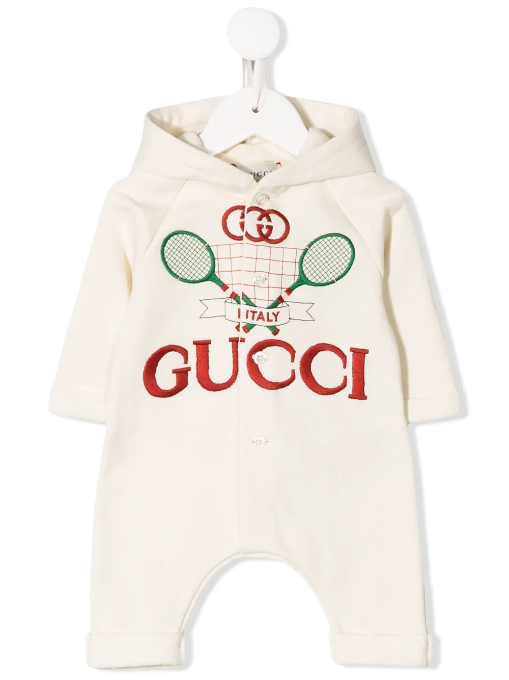 

Gucci Kids Tennis logo hooded romper - White