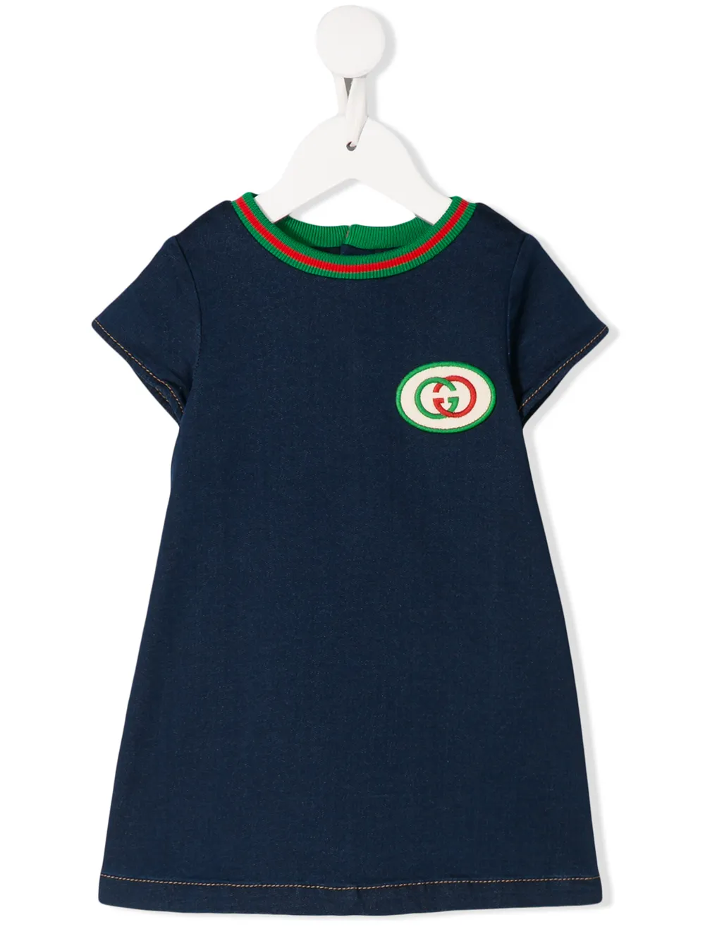 Click to view more detailed imagery on our partner's website Gucci Babies' Short-sleeve Denim Dress W/ Interlocking G Patch In Blue