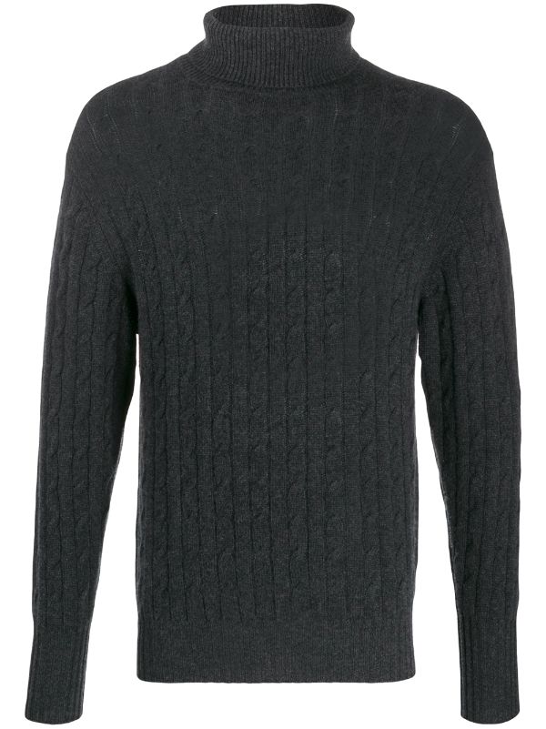 black cable knit roll neck