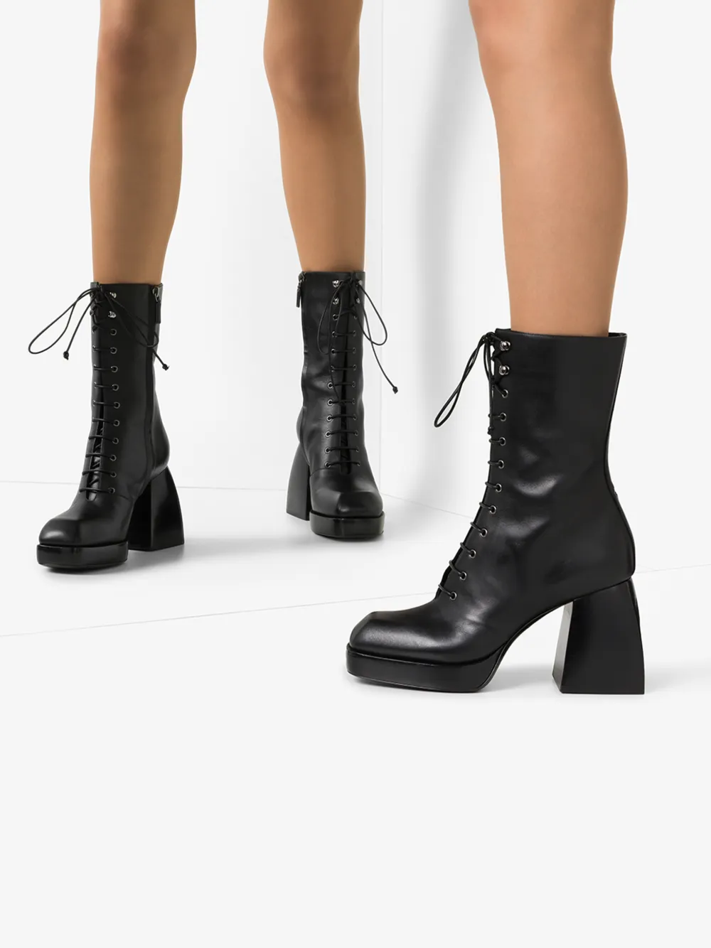 NODALETO BLACK BULLA 85 LACE-UP LEATHER BOOTS,NDLTO19BULLACBLASOU14459307