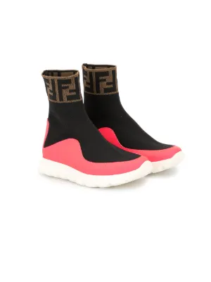 Fendi Kids حذاء رياضي برقبة وشعار شبكي