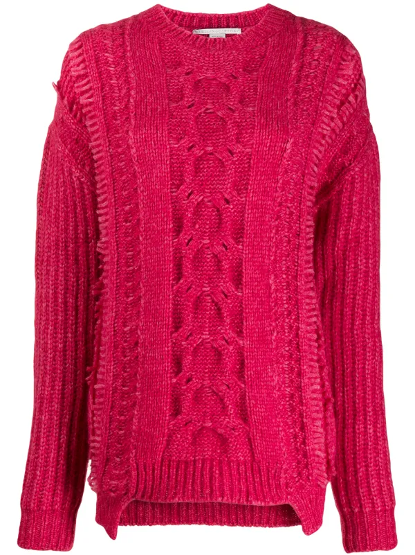 red chunky cable knit sweater