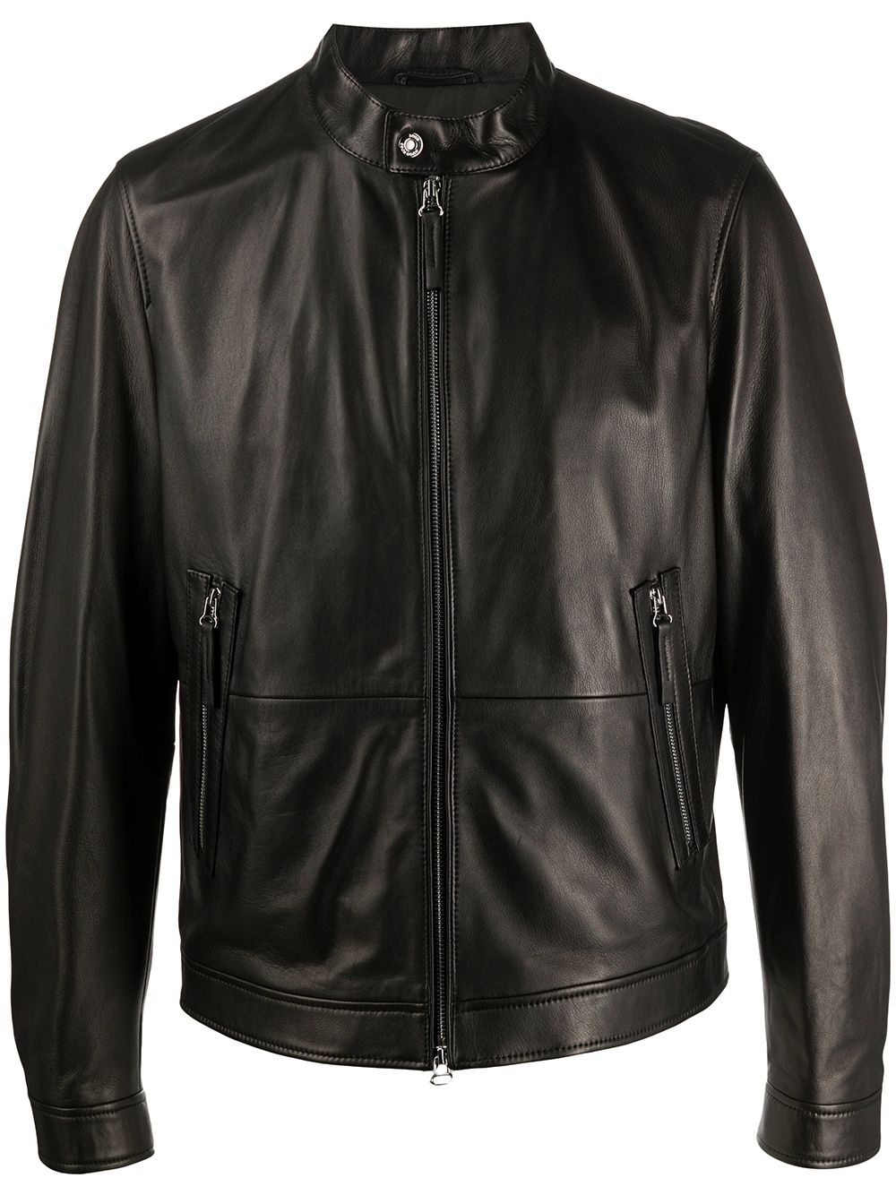 Hugo Boss Zipped Leather Jacket In Black