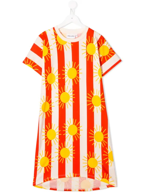 MINI RODINI SUN AND STRIPED PRINT T-SHIRT DRESS