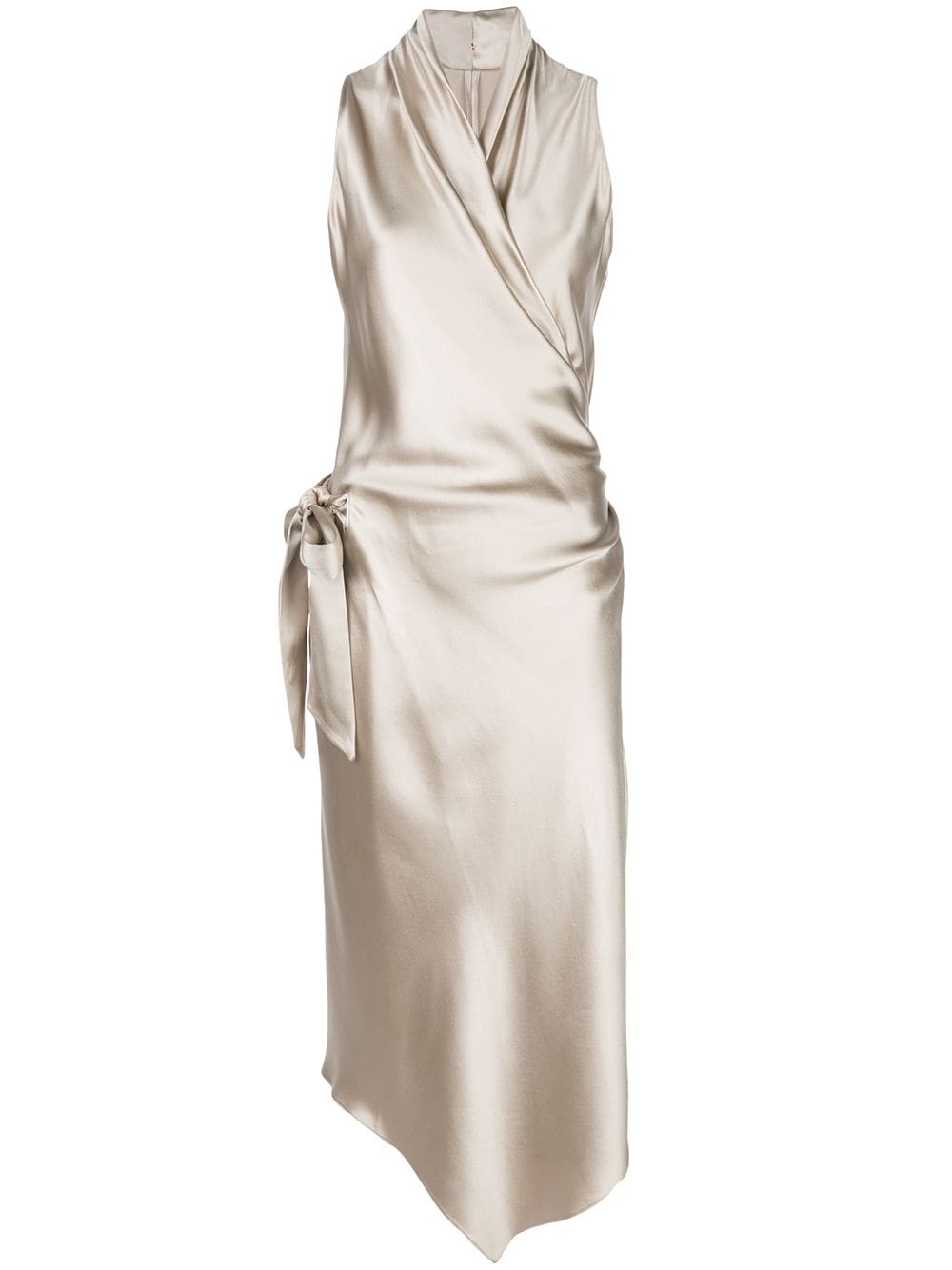 white silk wrap dress
