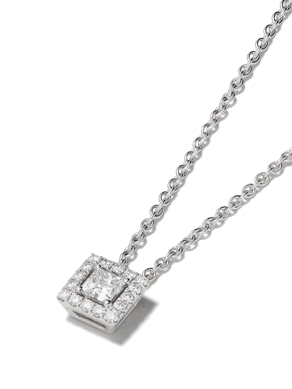 AURA 18K白金公主方形钻石吊饰项链