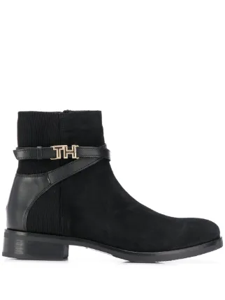 tommy hilfiger th buckle leather bootie