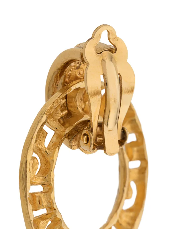 Gold Chanel Pre Owned 1980 Door Knocker Logo Earrings Farfetch Com