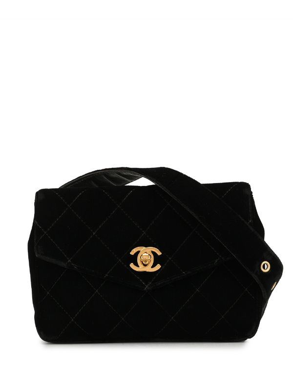 Chanel Pre-owned 1995 Velvet Diamond Quilted Belt Bag - Black