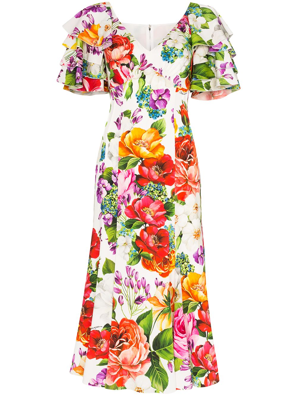 Dolce & Gabbana Floral Print Ruffle Sleeves Dress - Farfetch