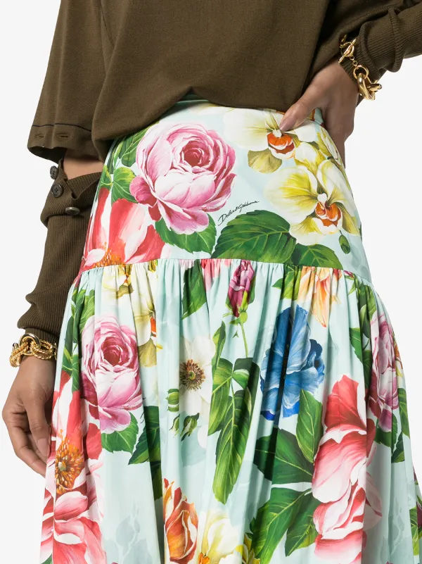 green tiered maxi skirt