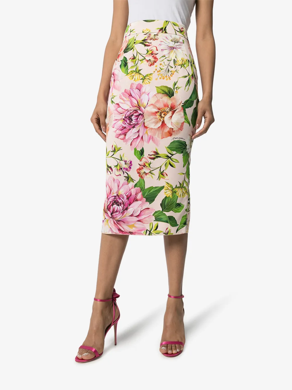 DOLCE & GABBANA DOLCE & GABBANA WOMENS PINK FLORAL PRINT SILK PENCIL SKIRT,F4BSYTFSAZK14473821