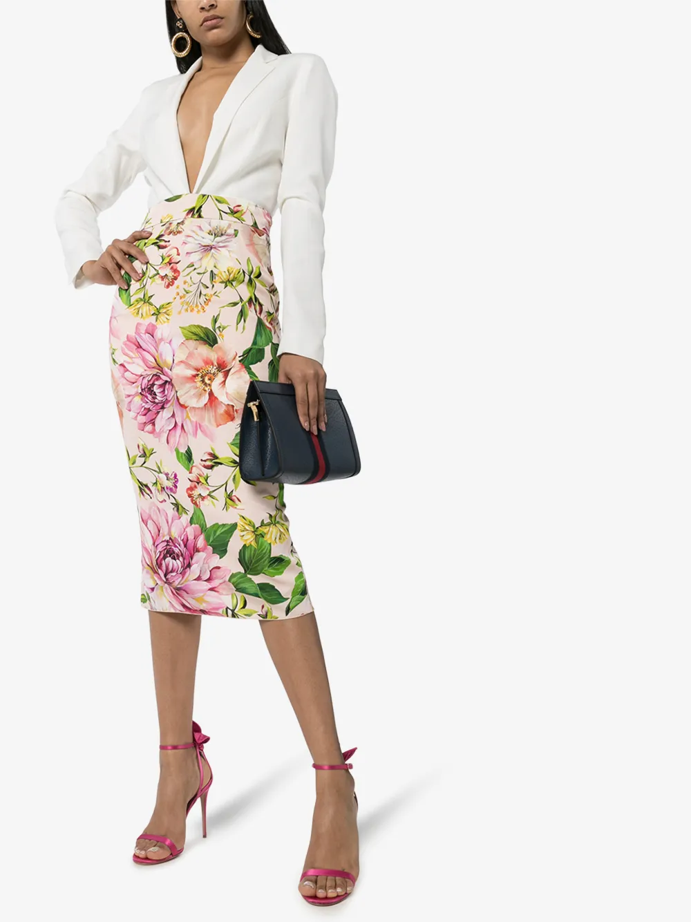 DOLCE & GABBANA DOLCE & GABBANA WOMENS PINK FLORAL PRINT SILK PENCIL SKIRT,F4BSYTFSAZK14473821