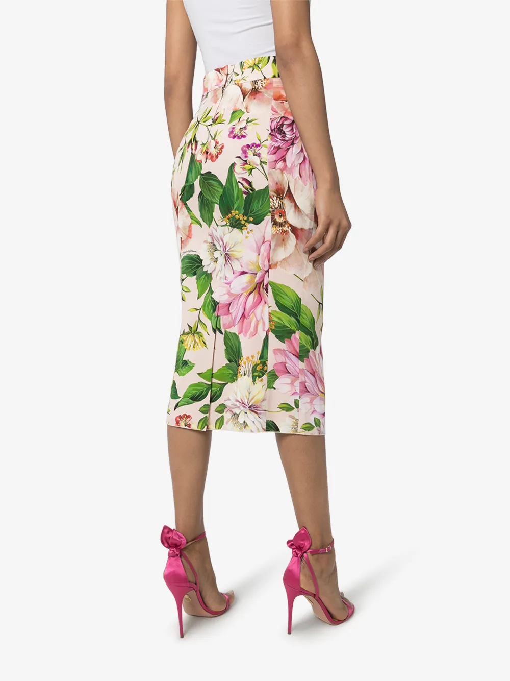 DOLCE & GABBANA DOLCE & GABBANA WOMENS PINK FLORAL PRINT SILK PENCIL SKIRT,F4BSYTFSAZK14473821