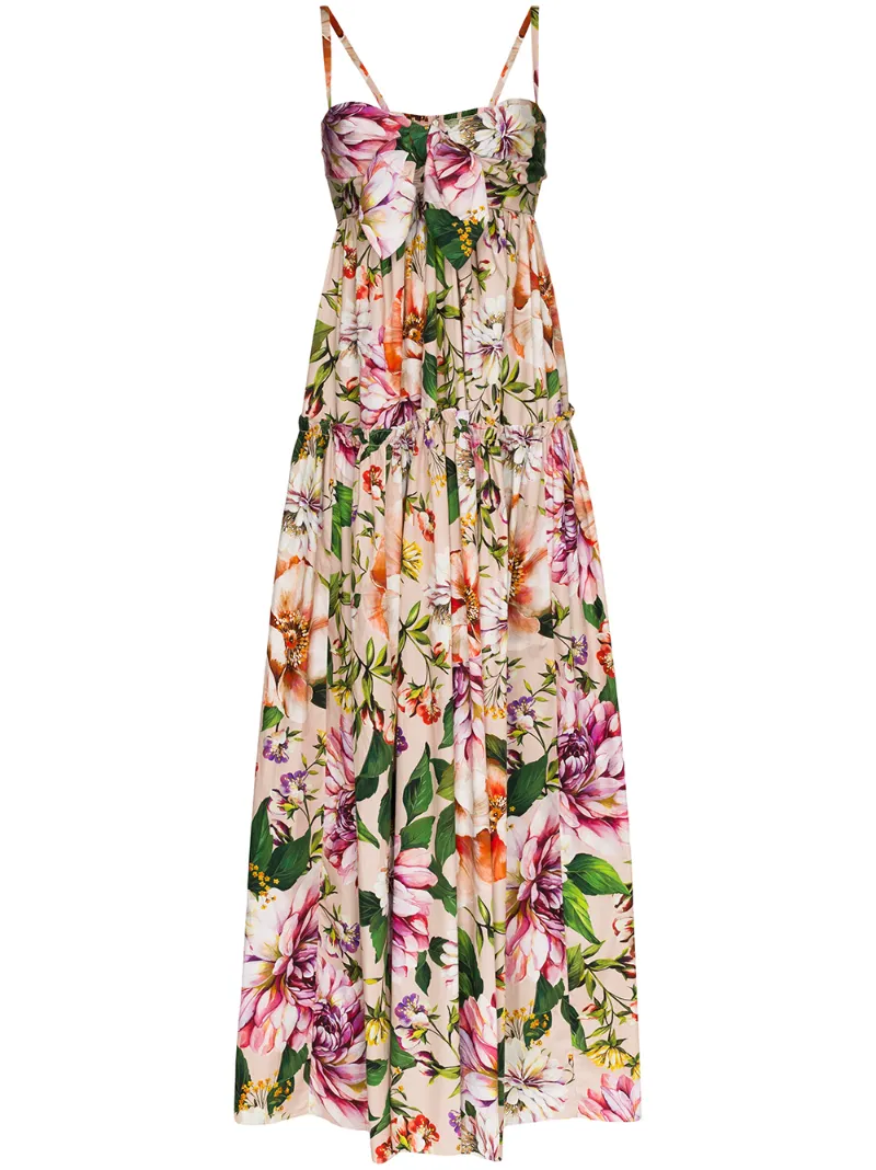 DOLCE & GABBANA TIE FRONT FLORAL MAXI DRESS