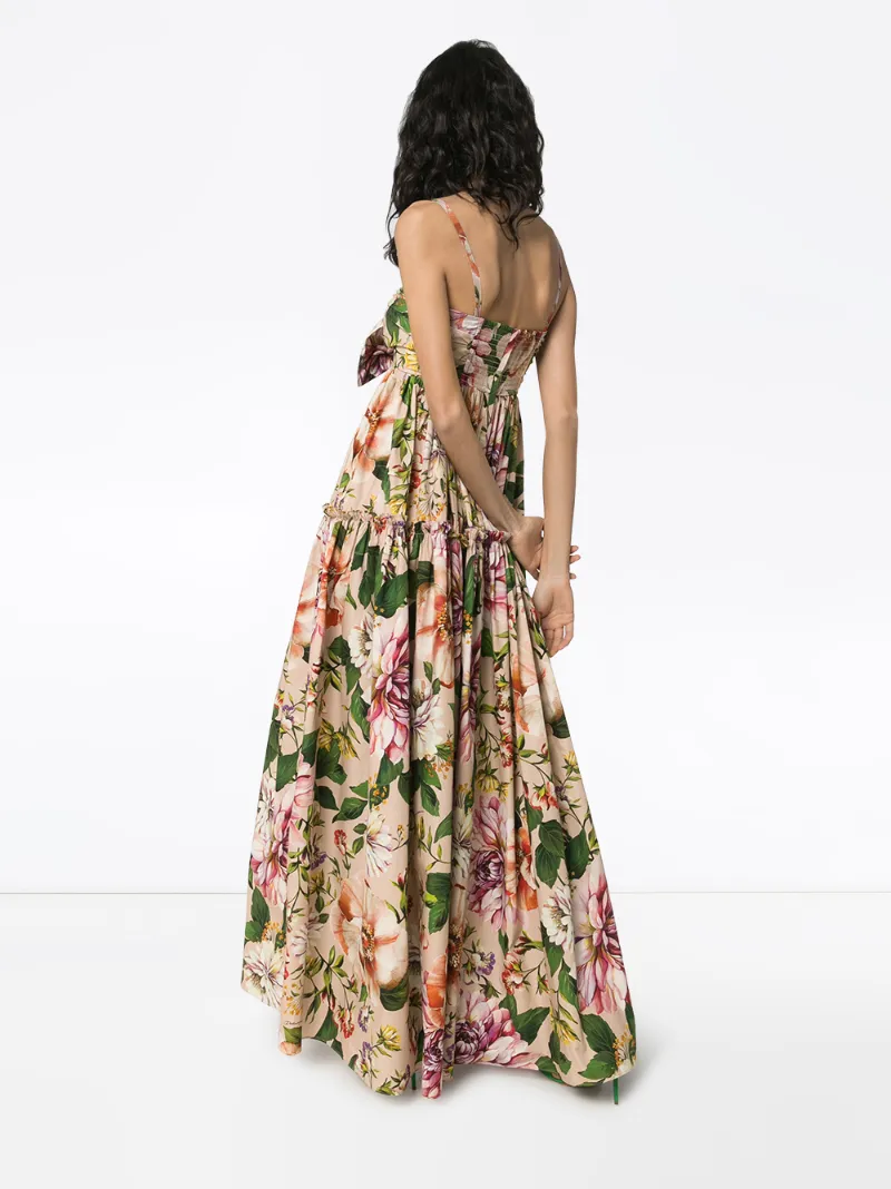 DOLCE & GABBANA TIE FRONT FLORAL MAXI DRESS