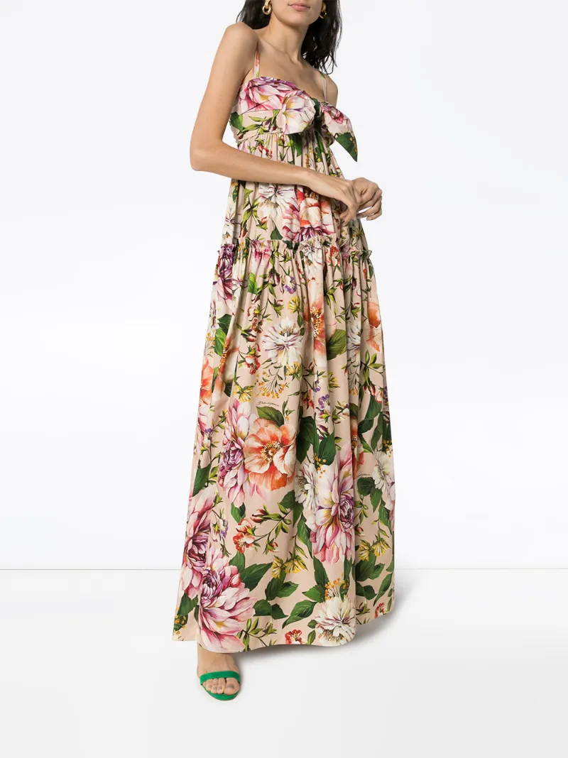 DOLCE & GABBANA TIE FRONT FLORAL MAXI DRESS