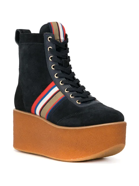 TORY BURCH STRIPED ANKLE PLATFORM BOOTS