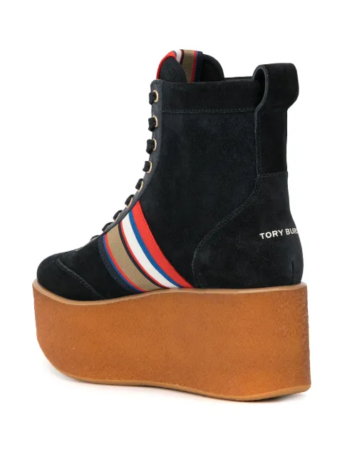 TORY BURCH STRIPED ANKLE PLATFORM BOOTS