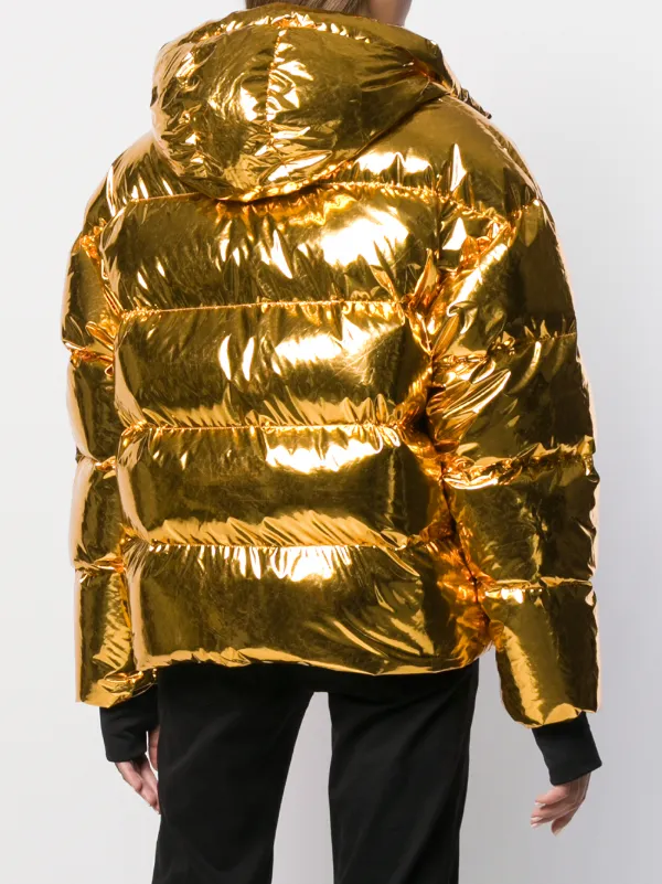 metallic gold puffer jacket