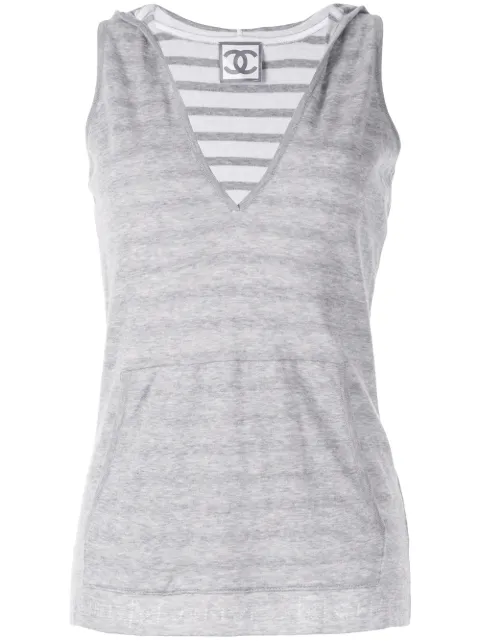 CHANEL Pre-Owned 2009 striped sleeveless hoodie
