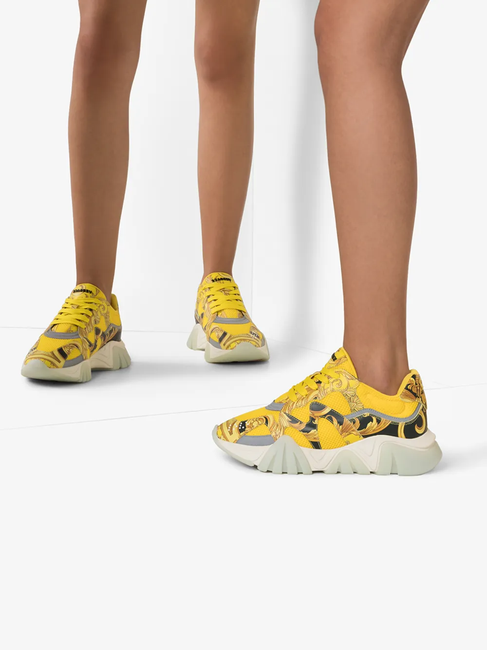 VERSACE VERSACE YELLOW SQUALO BAROQUE PRINT SNEAKERS,DST113GD16TV14478841
