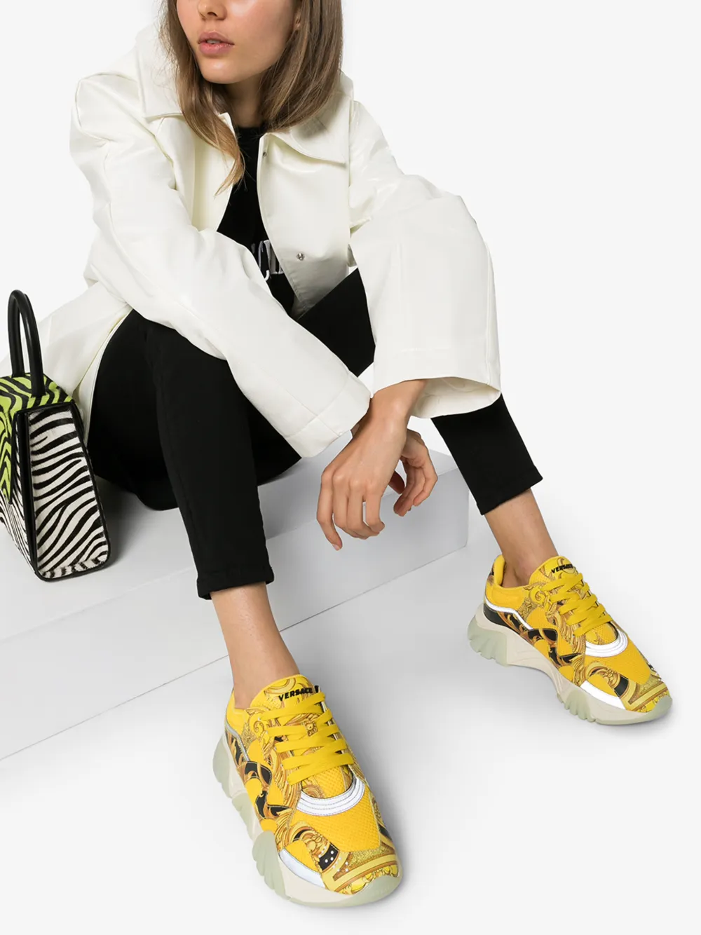 VERSACE VERSACE YELLOW SQUALO BAROQUE PRINT SNEAKERS,DST113GD16TV14478841