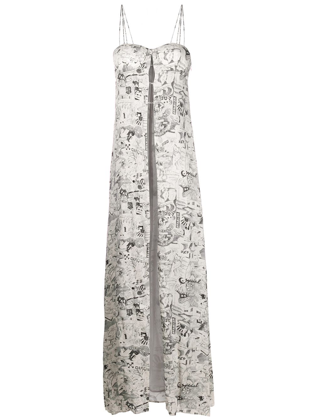 фото Off-White длинное креповое платье с принтом