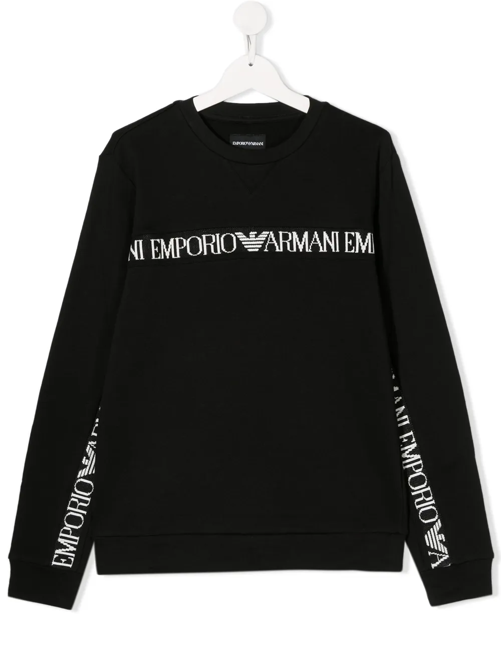 Click to view more detailed imagery on our partner's website Emporio Armani Kids' Long Sleeve Logo Trim Sweater In Black