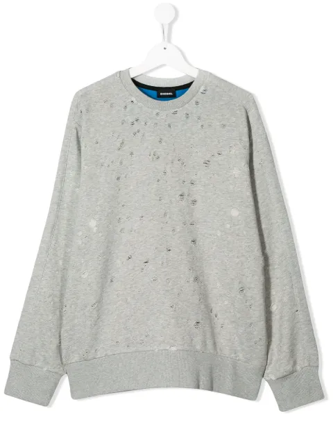 Diesel Kids TEEN distressed crew neck sweatshirt