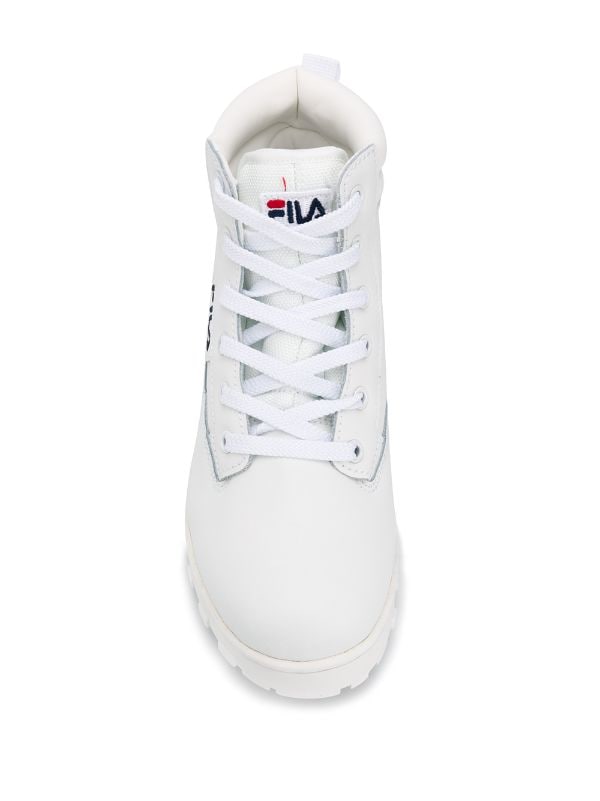 Shop white Fila hi-top lace up sneakers 