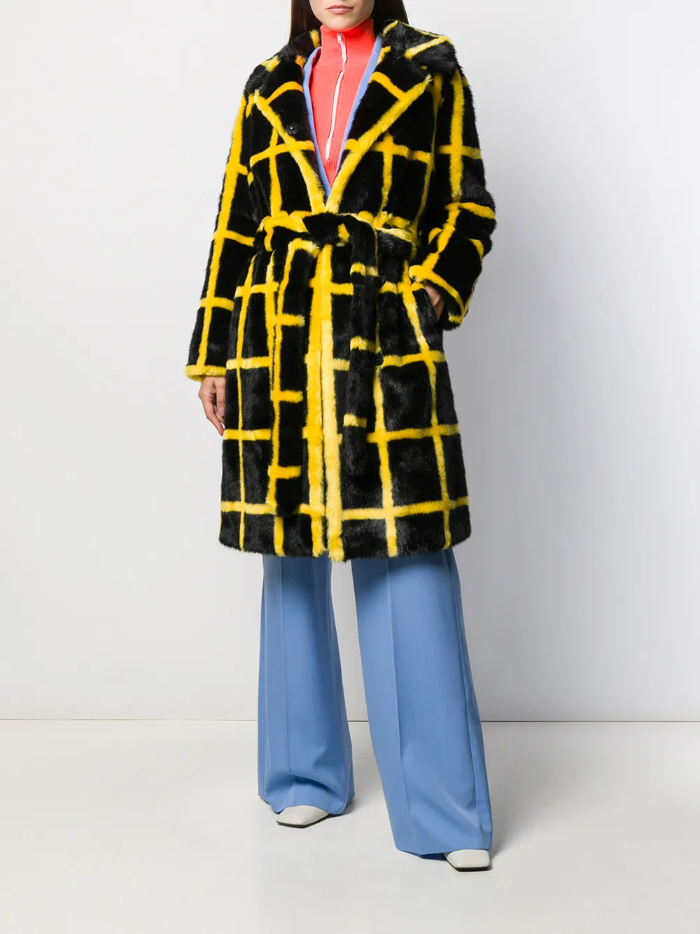 Womens Ladies Belted Blazer Duster Fur Jacket Coat Pockets Long Sleeve Top 8-14