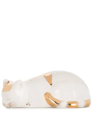 Fornasetti CAT STRIATO GOLD/WH CROUCHED