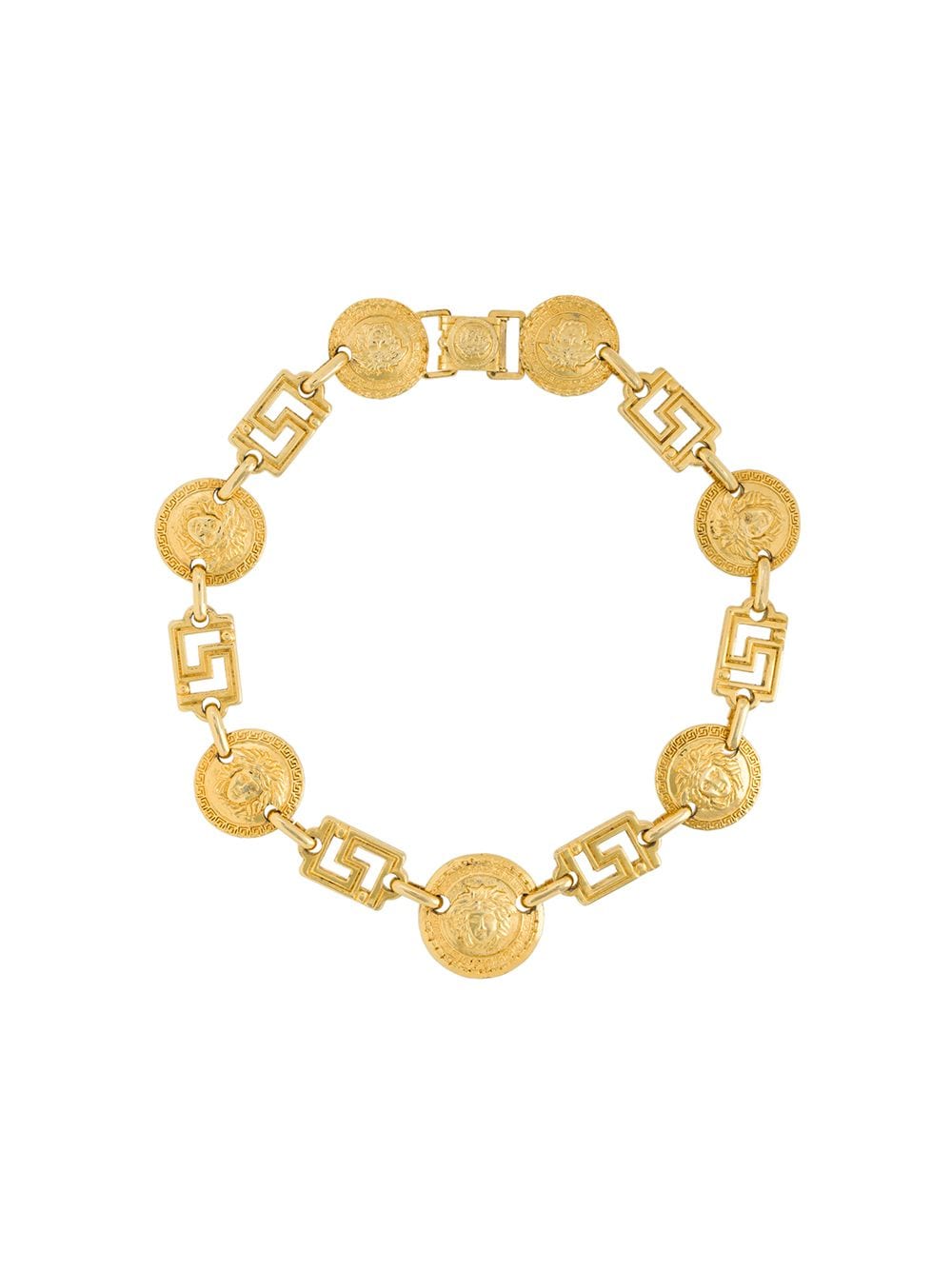 Pre-owned Versace 1990s Logo Charm Necklace In Gold