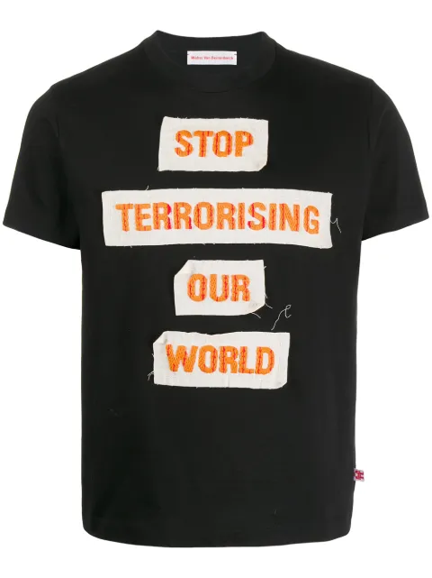 Walter Van Beirendonck Pre-Owned 2015 Stop Terrorising Our World patch T-shirt
