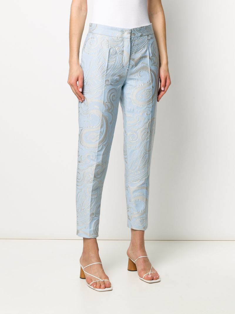 Shop Escada Paisley Print Cropped Trousers In Blue