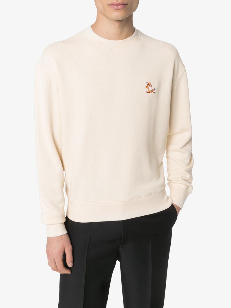 Shop Maison Kitsuné Embroidered Fox Motif Sweatshirt In White