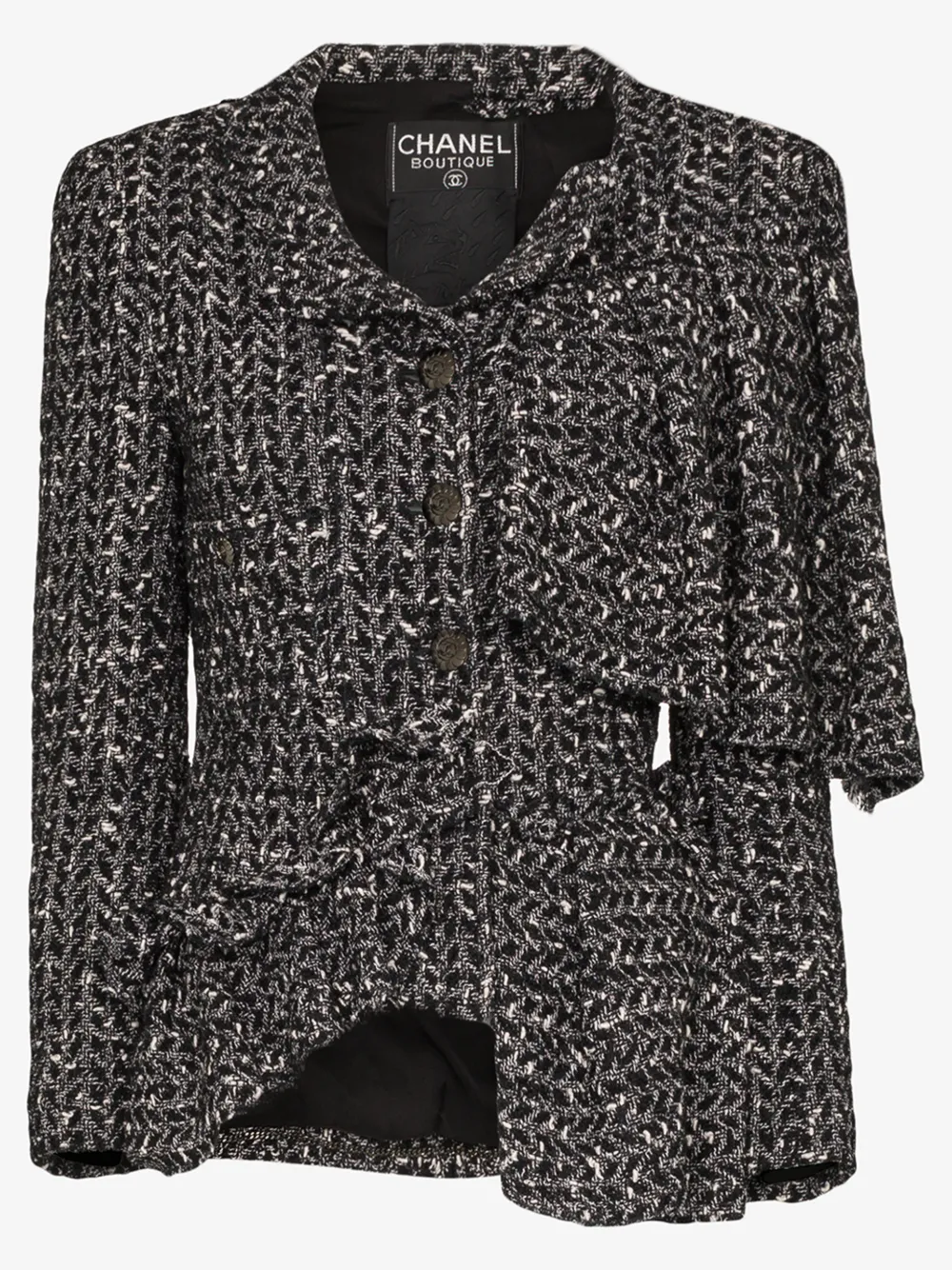 Click to view more detailed imagery on our partner's website Tiger In The Rain Reworked Chanel Asymmetric Tweed Jacket In 黑色