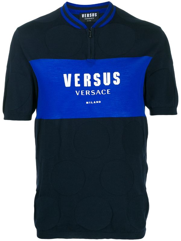Shop blue Versus logo print polo shirt 