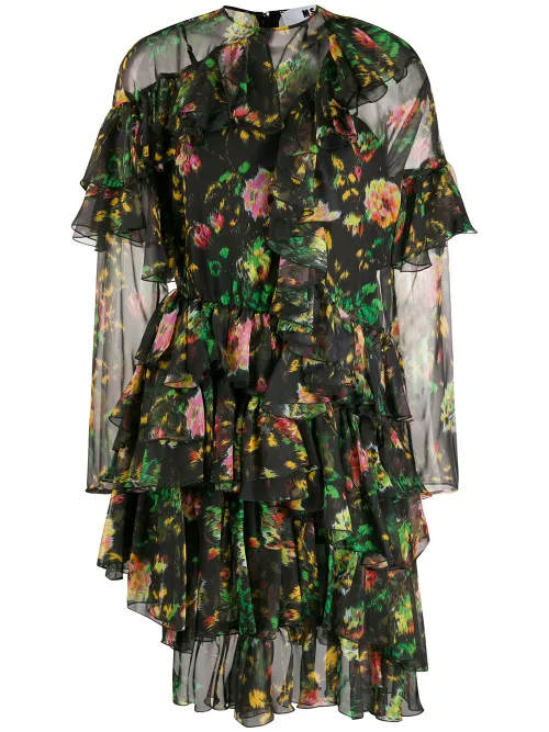 Robe volantée à fleurs - MSGM - Modalova