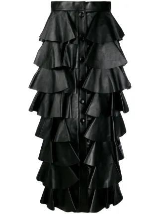 Saint Laurent tiered-design Midi Skirt | Black | FARFETCH AO