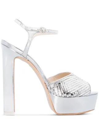 silver and white platform sandals