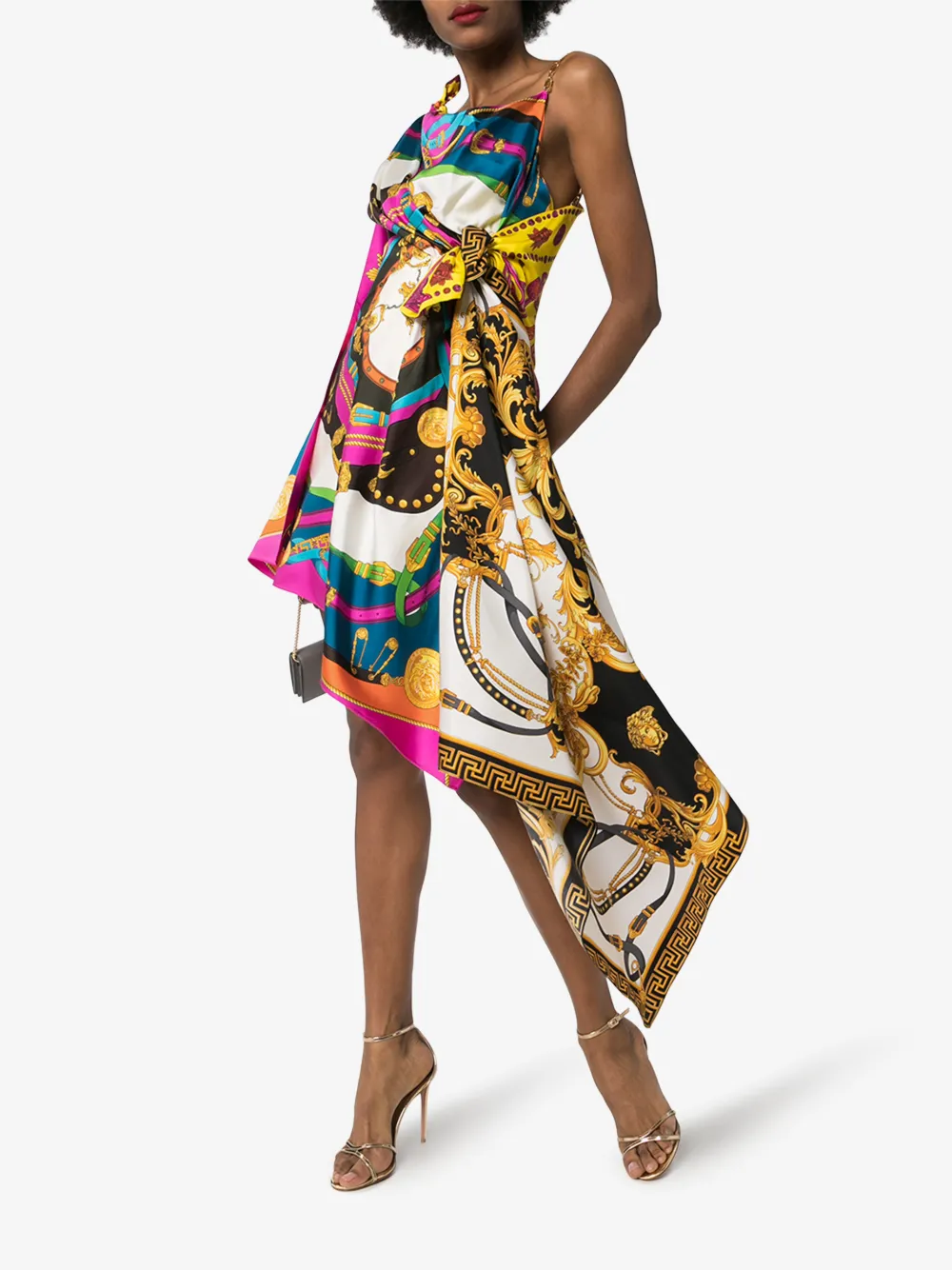 VERSACE RODEO POP PRINT ASYMMETRIC MINI DRESS,A85628A23326314499712