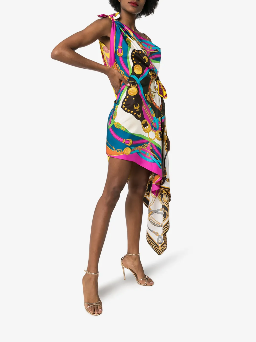 VERSACE RODEO POP PRINT ASYMMETRIC MINI DRESS,A85628A23326314499712
