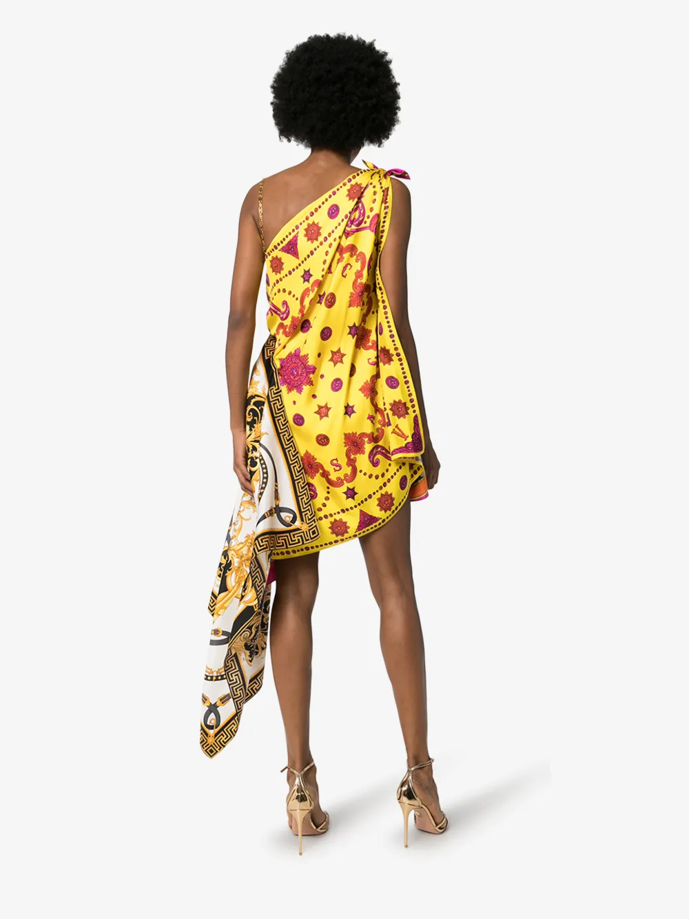 VERSACE RODEO POP PRINT ASYMMETRIC MINI DRESS,A85628A23326314499712
