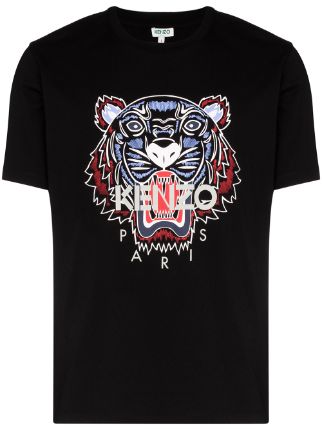 Shop black Kenzo Tiger logo T-shirt 