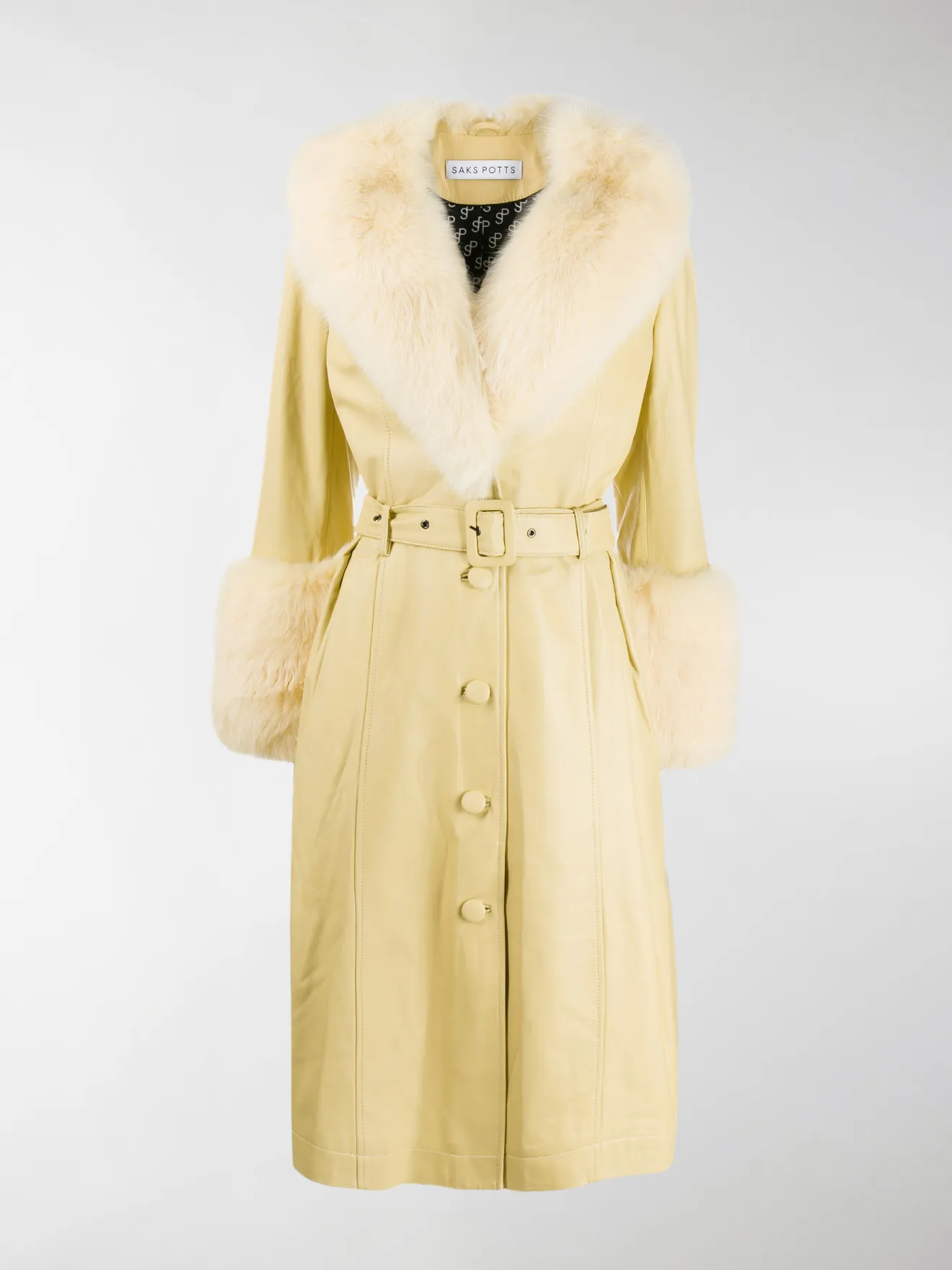 Saks Potts faux-fur belted coat yellow 